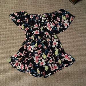 Boutique floral print off the shoulder romper - elastic waist & shoulder sz S/M